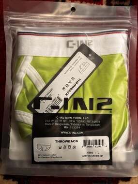 New Large C-IN2 Throwback Fly Front Brief Neon Green Cotton Retro Underwear